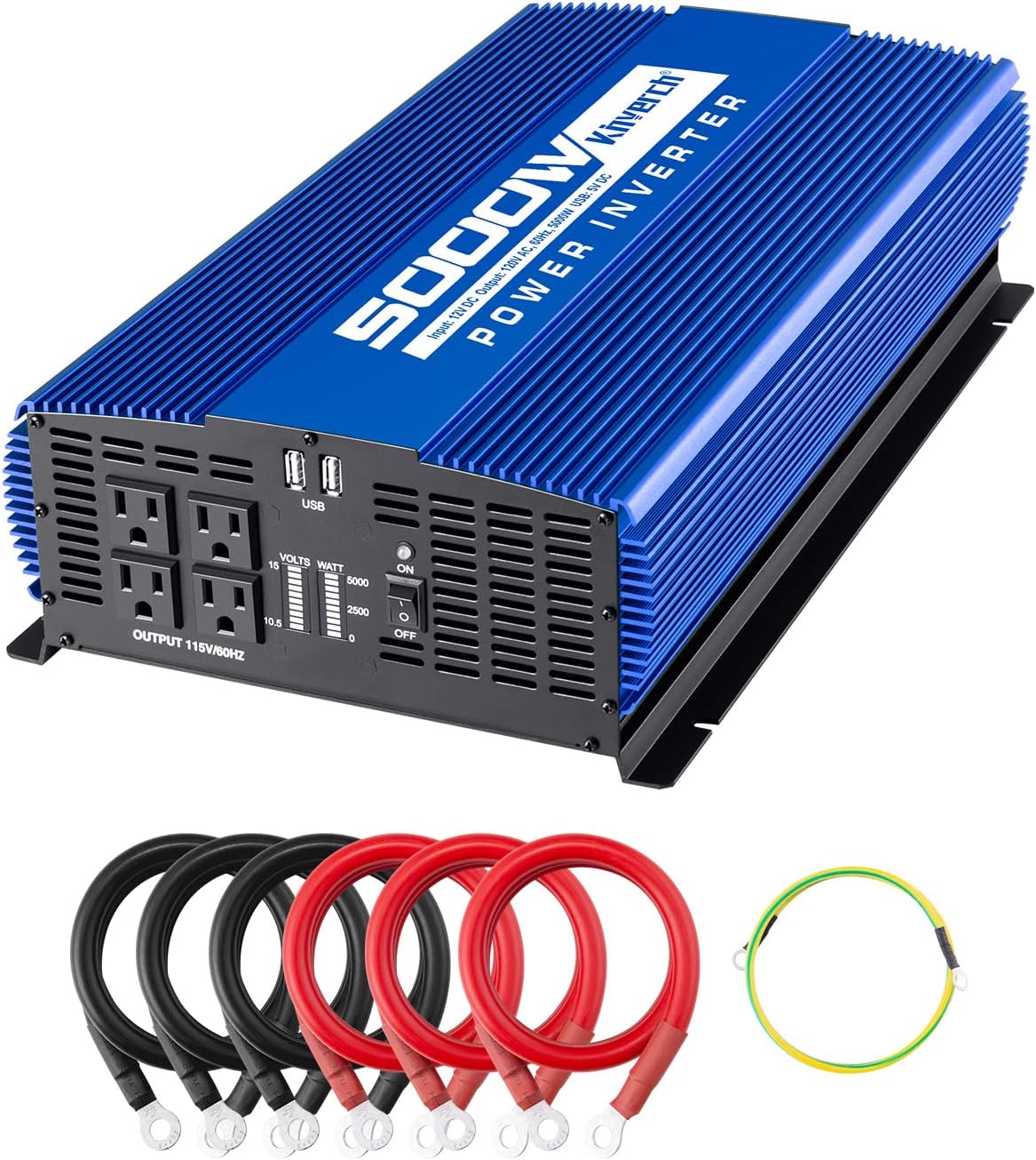 kinverch 5000W Power Inverter 12V to 110V Car Inverter 4AC Outlets 2USB Ports for Camping/Truck/RV/Home