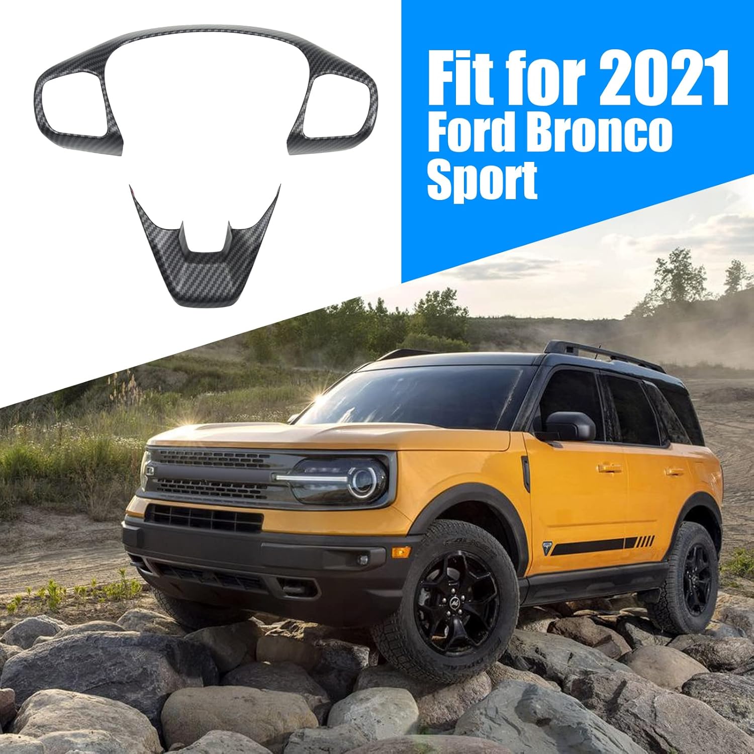 Kingsboomy Steering Wheel Panel Cover Trim Accessories Kit for 2021-2022 Ford Bronco Sport, Interior ABS Steering Wheel Decoration Sticker, Automotive Interior Decoration, Carbon Fiber Style (Matt)
