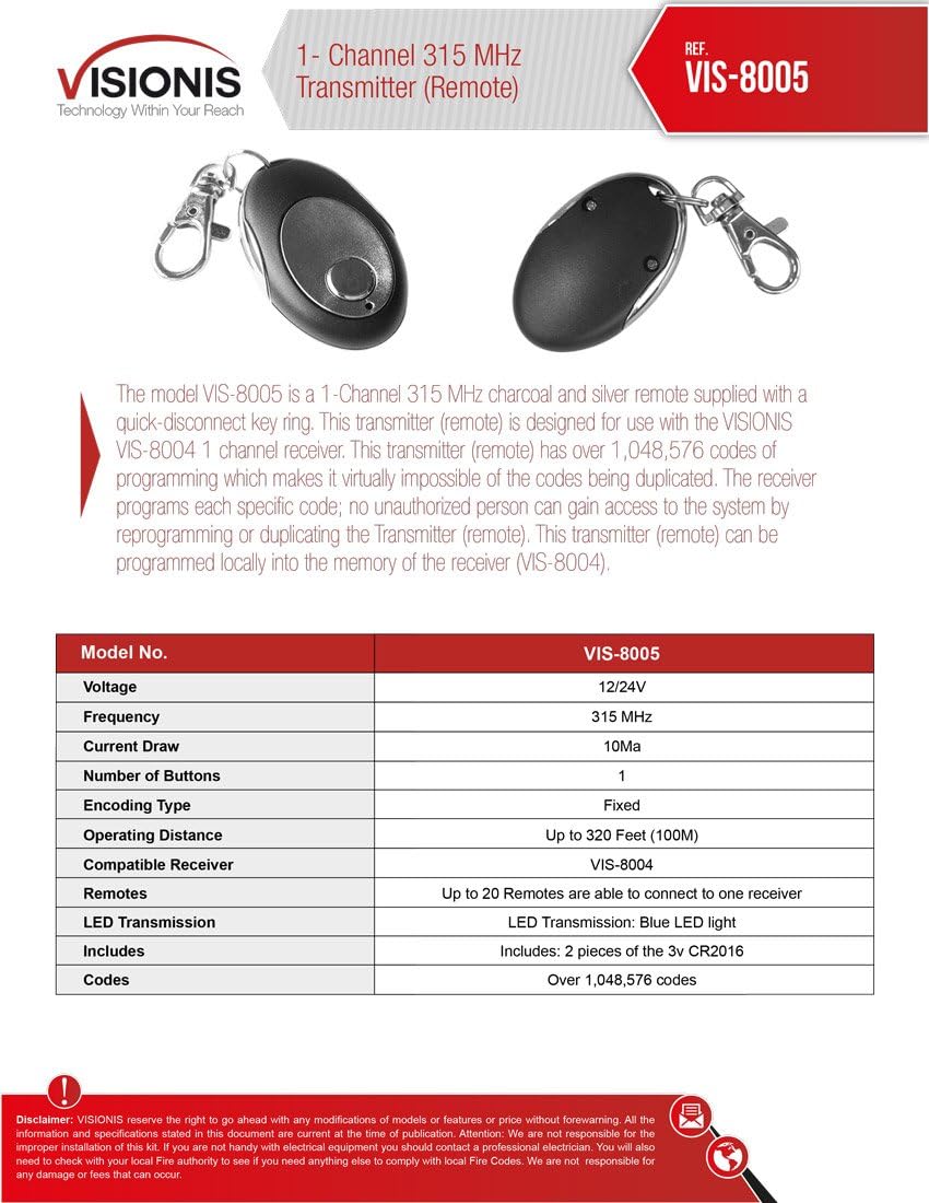 Visionis FPC-5018 One Door Access Control Outswinging Door 1200lbs Electromagnetic Lock Kit with Wireless Receiver and Remote Magnetic Lock System