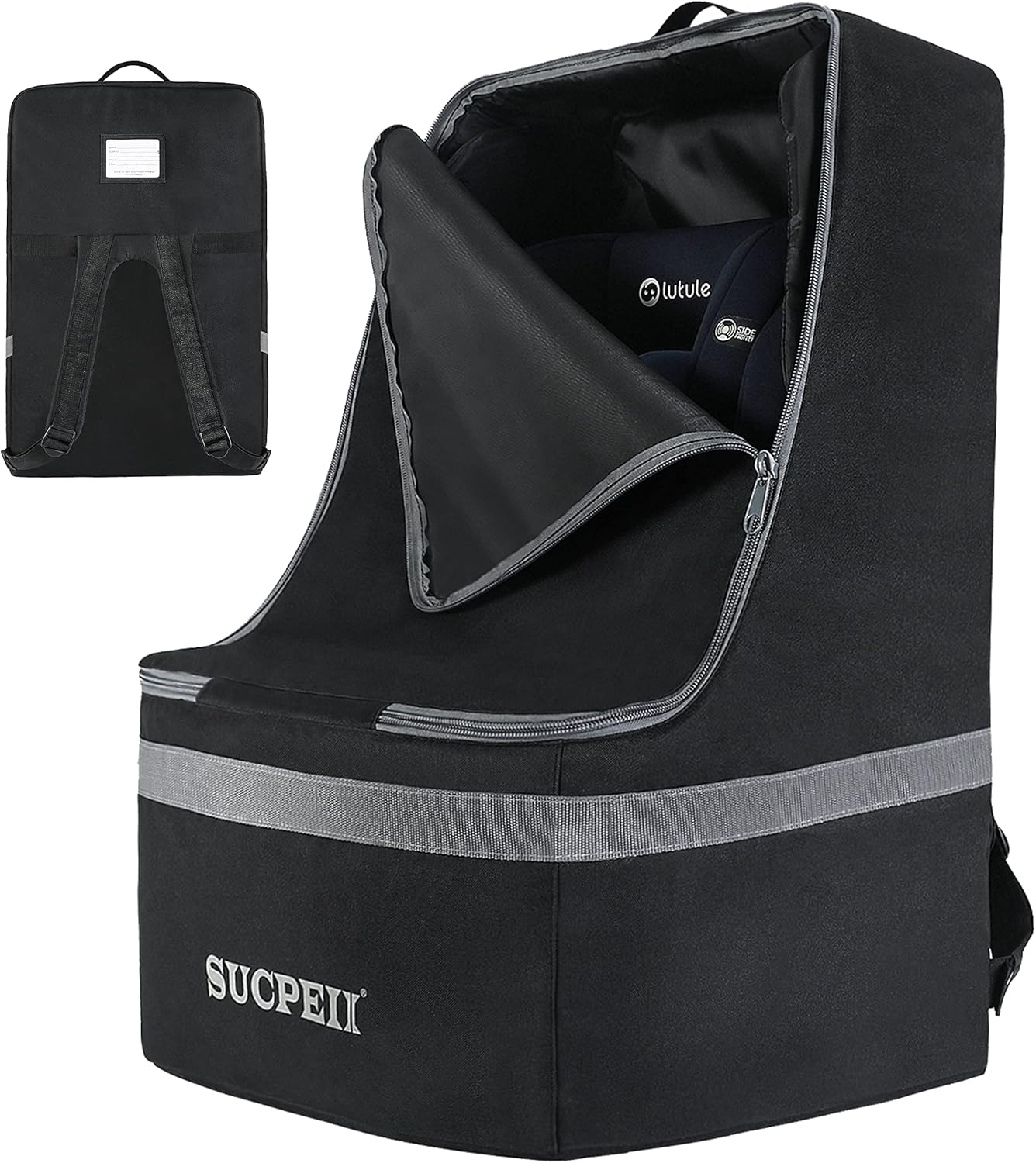 Car Seat Travel Bag, Padded Car Seats Backpack, Large Gate Check Bag for Airplane, with Adjustable Shoulder Strap and Handle, Black