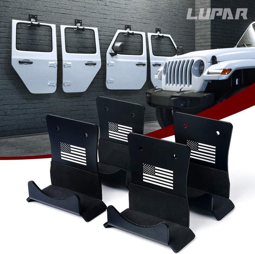 Lupar America Flag Storage Door Hangers, Aluminum Wall-Mounted Removable Door Storage Rack Holder with Rubber Lining Compatible with 1956-2021 Jeep Wrangler CJ YJ TJ LJ JK JKU JL JLU - 4PACK