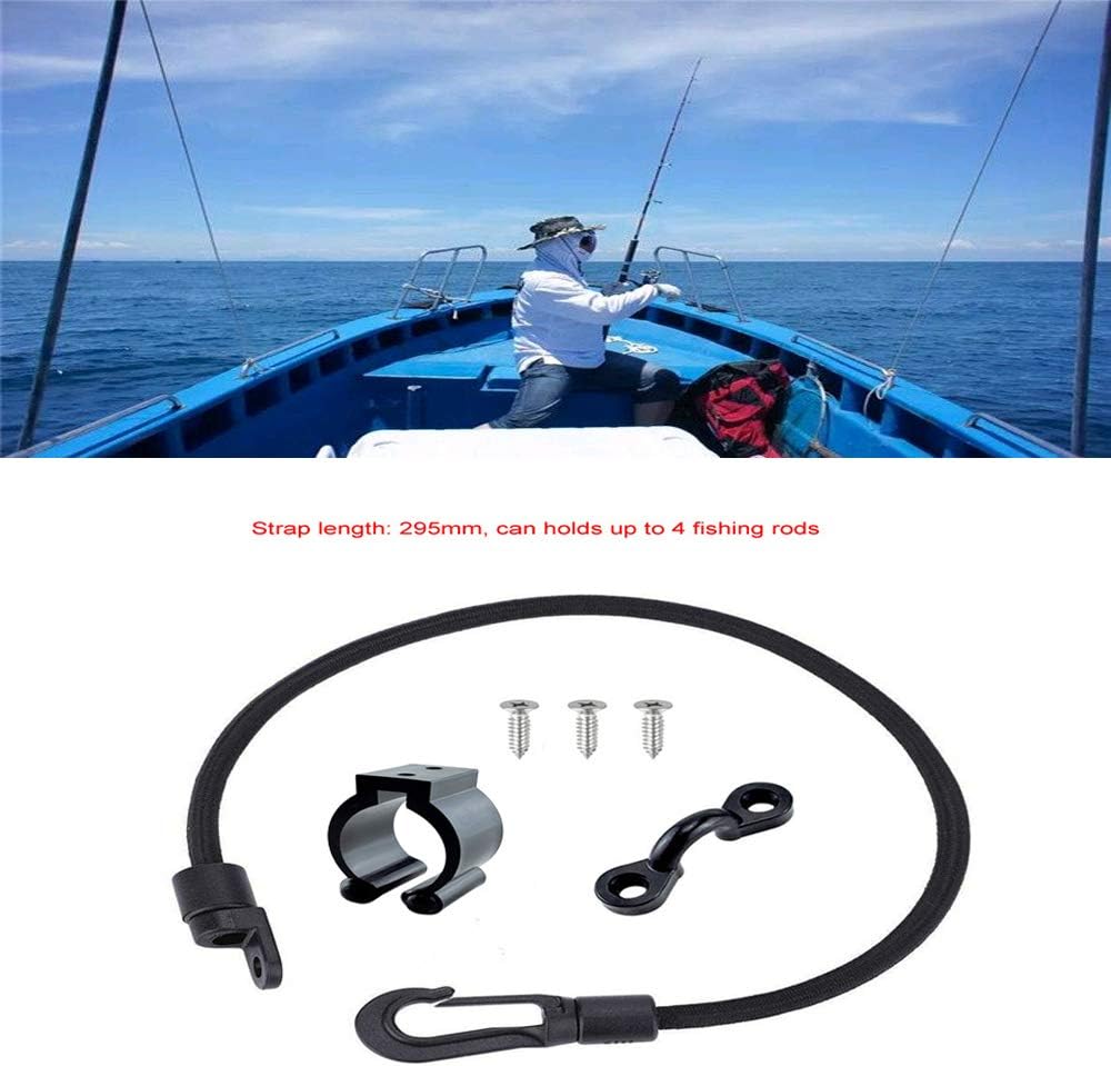 Rod Straps for Bass Boat, Deck Mount Connector Mount Rod Strap, Rod Holders for Boat Deck with Straps + Kayak Paddle Clip, Canoe Kayak Boat Fishing Rod Replacement Accessories - 4Pcs Pack of 2