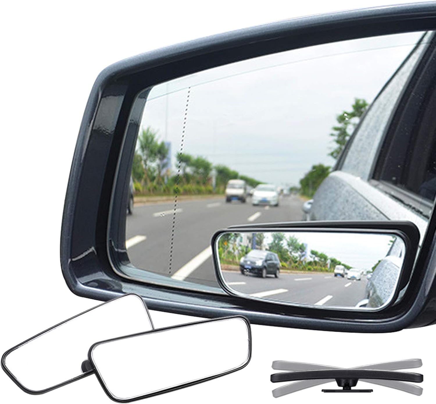 Ampper Rectangle Blind Spot Mirror, 360 Degree HD Glass and ABS Housing Convex Wide Angle Rearview Mirror for Universal Car Fit (Pack of 2)