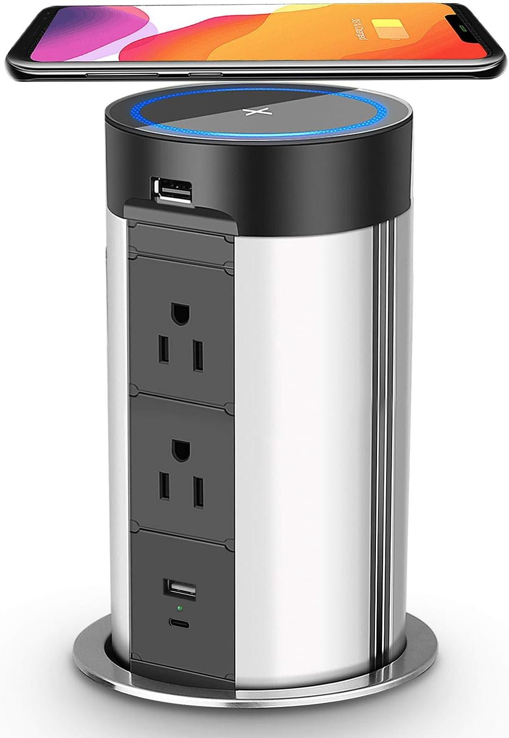 Pop up Outlet for Kitchen countertop,pop up Power Outlet with 6 USB (4 USB-A, 2 USB-C),4 AC Outlets,5w Wireless Charger,for Office Table and Workshop