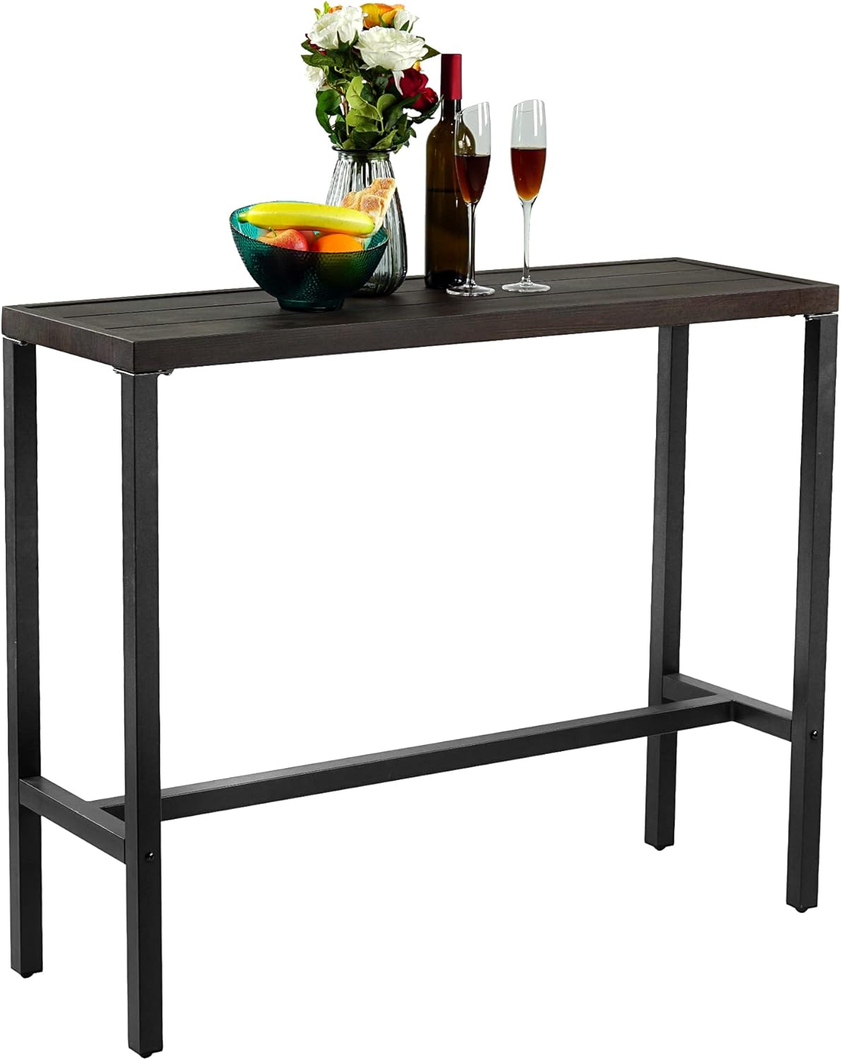 Outdoor Patio Dining Table for 6, Rectangle Bistro Dining Table All Weather Metal Table Top with 1.57