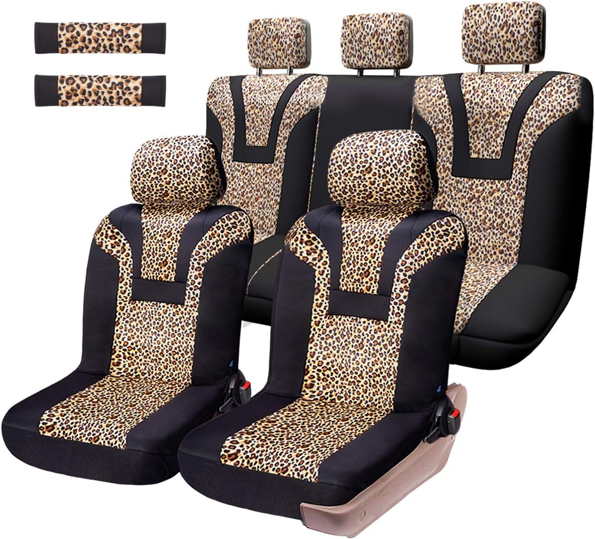 COOLBEBE Leopard Car Seat Covers - Cheetah Pattern Integrated Auto Seat Cover Car Protector Interior Accessories, Airbag Compatible, Universal Fits for Cars, SUV, Truck