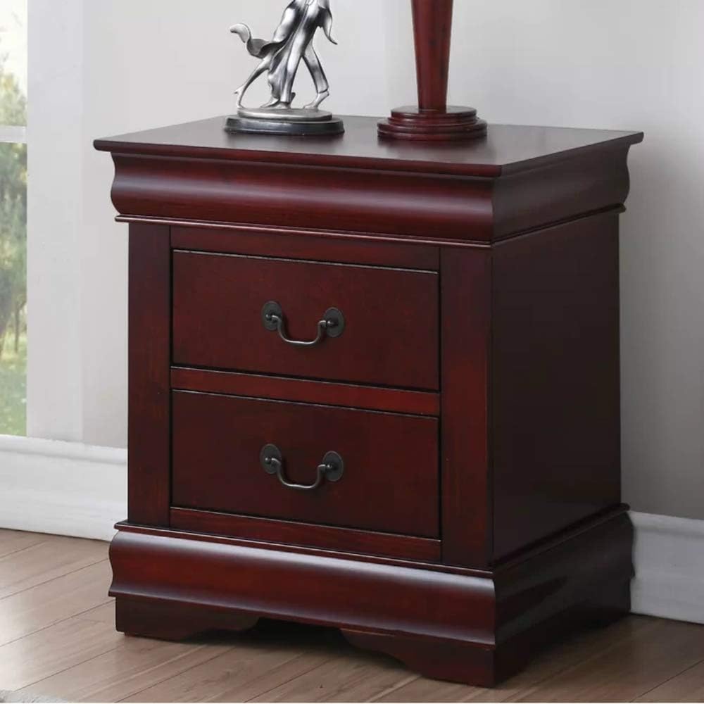 Henf 2 Drawers Cherry Nightstand, Modern Stylish Wood Bedside Table, Solid End Table Accent Nightstand with Handle for Home Living Room, Bedroom, College Dorm, No Assembly Need (Cherry)