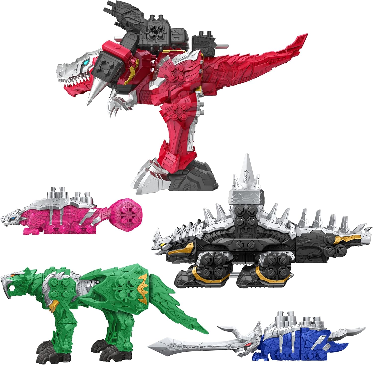 Power Rangers Dino Fury Megazord Mega Pack 5-Pack Zord Action Figure Toys for Kids Ages 4 and Up Zord Link Mix-and-Match Custom Build System (Amazon Exclusive) Pack of 2