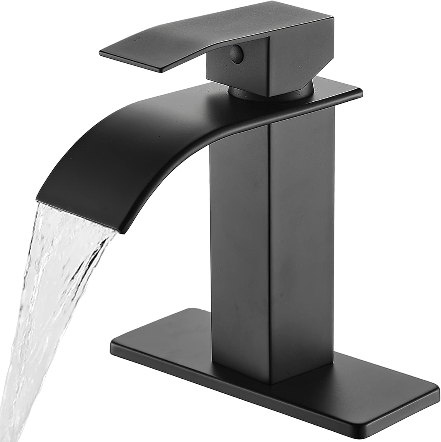 Ryuwanku Bathroom Faucet Matte Black Modern Waterfall Bathroom Sink Faucet with Single Handle Suitable for 1 or 3 Holes,Supply Deck Plate and Hose