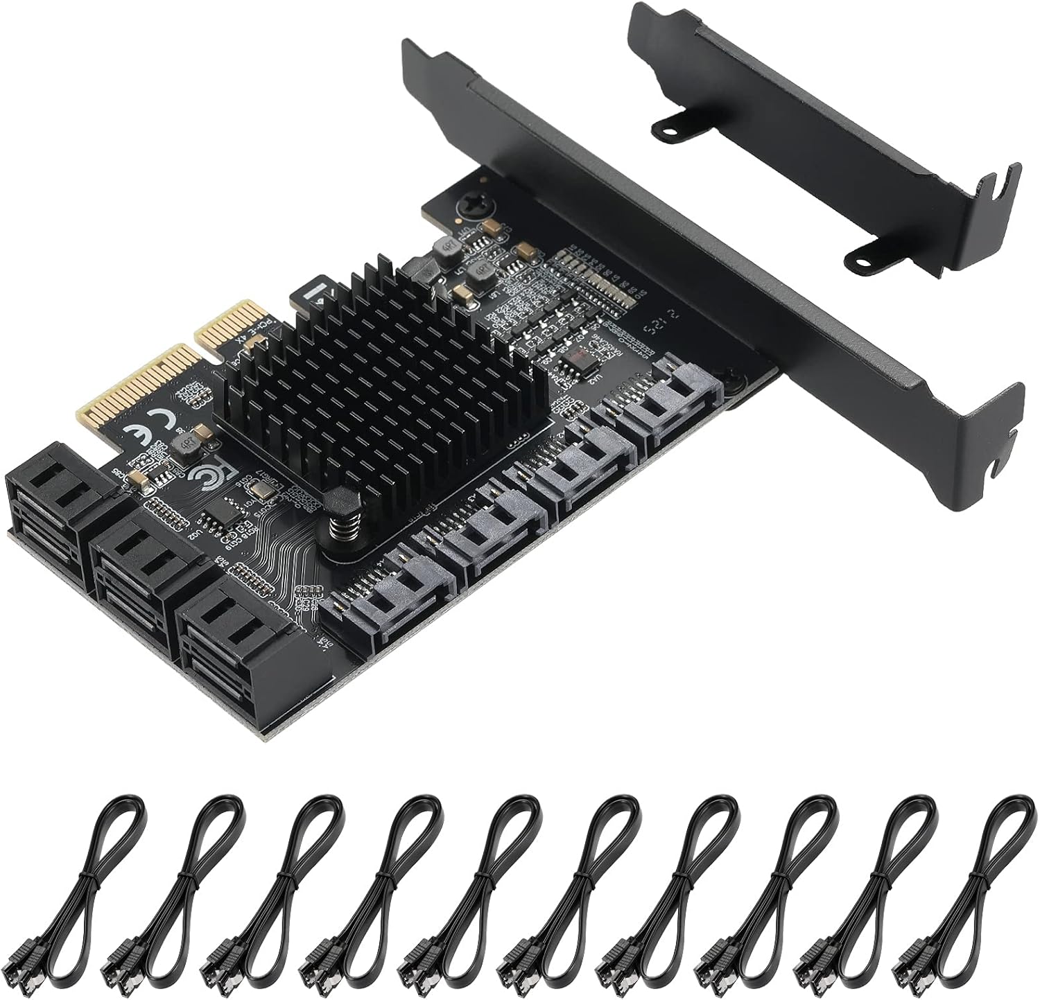 YUNKOZAND 4X 16SATA Port PCIe Card,with 16 SATA Cables,SATA 3.0 6 Gbps Controller,with Low Profile Bracket Compatible,with 16 SATA 3.0 6 Gbps Devices,ASM1166+JMB575 Chip