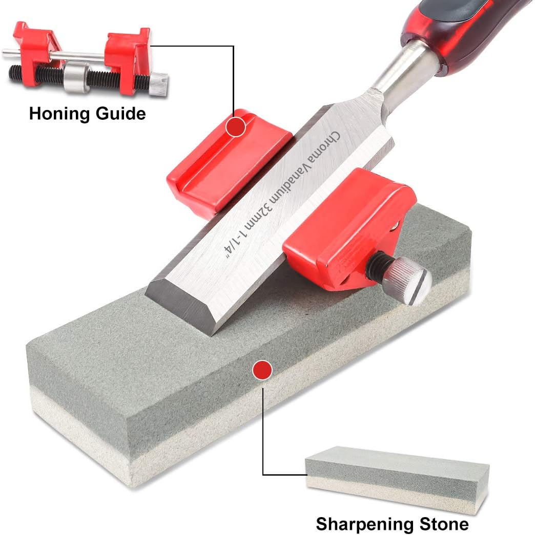 AOBEN 12 pc Wood Chisel Set Premium Wood Carving Chisels Sturdy Heat-Treated Cr-V Alloy Blades Woodworking Tools with 8 Full Tang Wood Chisels Tools,Honing Guide,Sharpening Stone,2 Carpenter Pencils Pack of 2