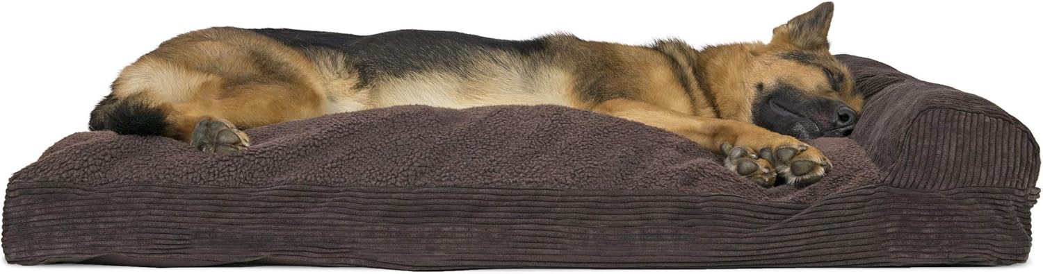 Furhaven Pet Bed for Dogs and Cats - Faux Fleece and Corduroy Chaise Lounge Pillow Cushion Dog Bed, Removable Machine Washable Cover - Dark Espresso, Jumbo (X-Large)
