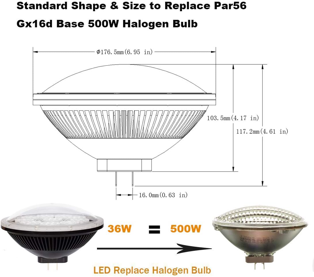 AIPLAMP Par56 LED Bulb Dimmable 36W Cool White Spot Light 6000K 24&deg;Beam Angle NSP GX16D Base, Replace Par 56 300W 500W Halogen Light 1 Pack