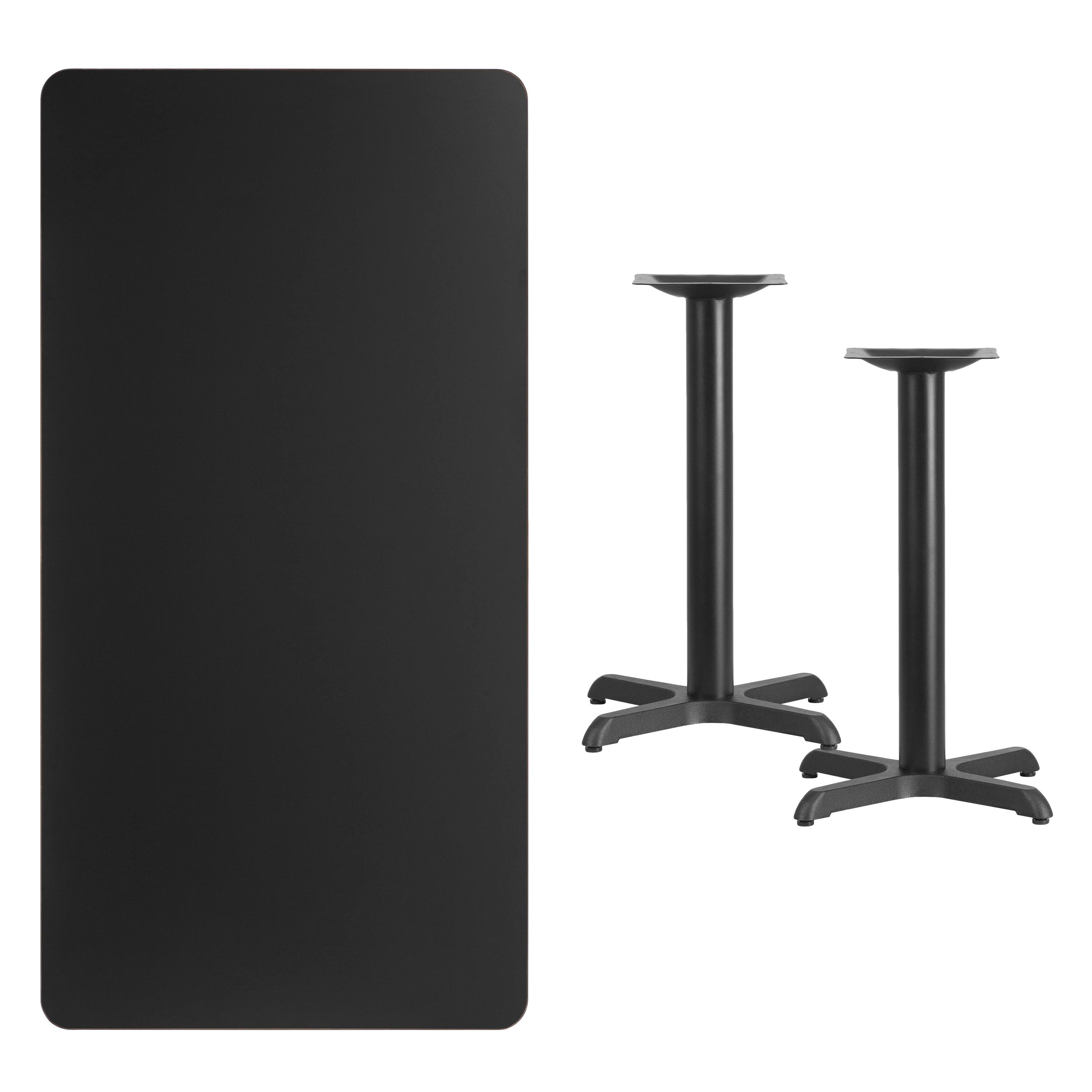 Flash Furniture 30&& x 60&& Rectangular Black Laminate Table Top with 22&& x 22&& Table Height Bases