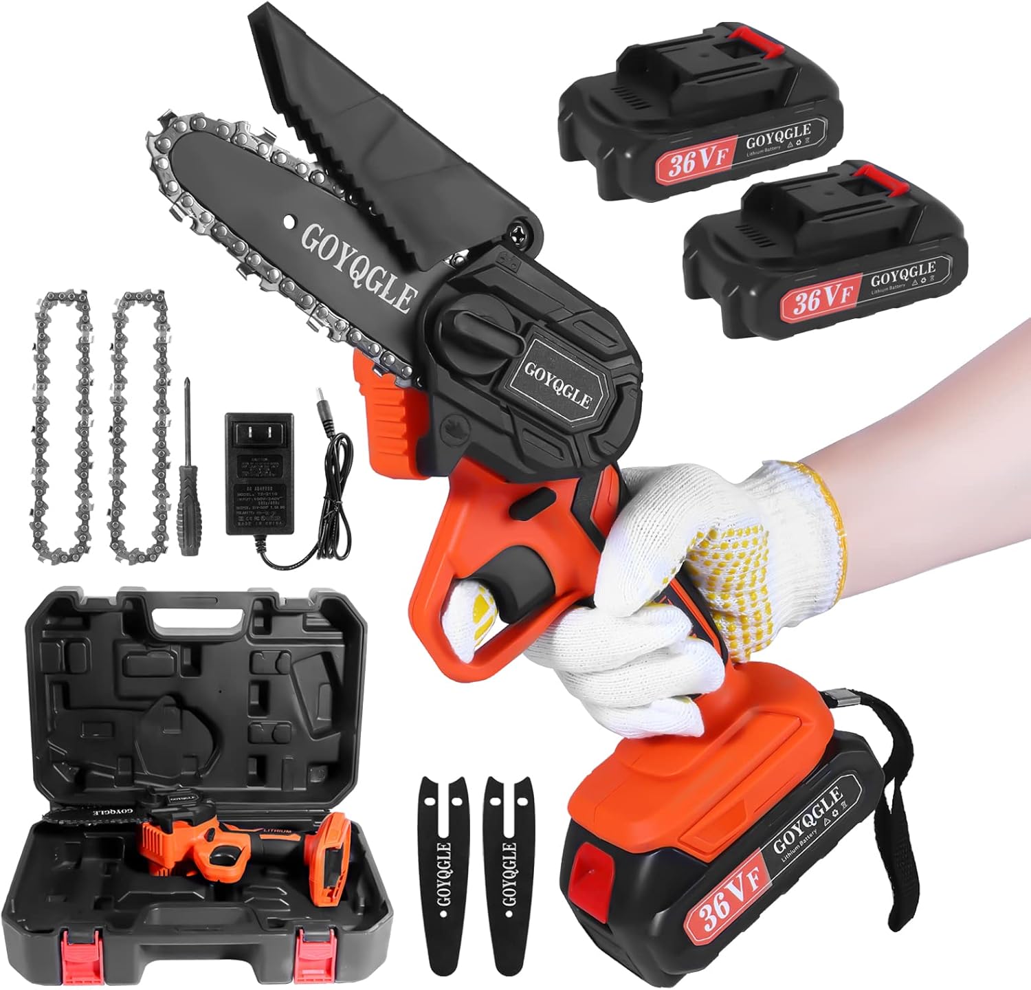 Mini Chainsaw Cordless, Battery Powered Chainsaw 4 Inch 36V 2.0Ah Portable Handheld Rechargeable Electric Chainsaw for Farming Tree Limbs,Garden Pruning,and Firewood. Pack of 2