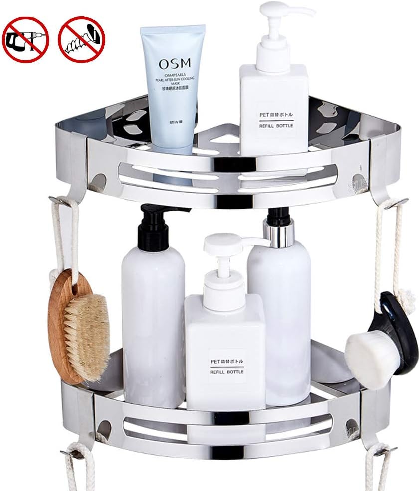 JASONN Bathroom Corner Shelf Shower Storage Rack Cabinet, Kitchen Rack, Double Shelf, No Drilling Pack of 2