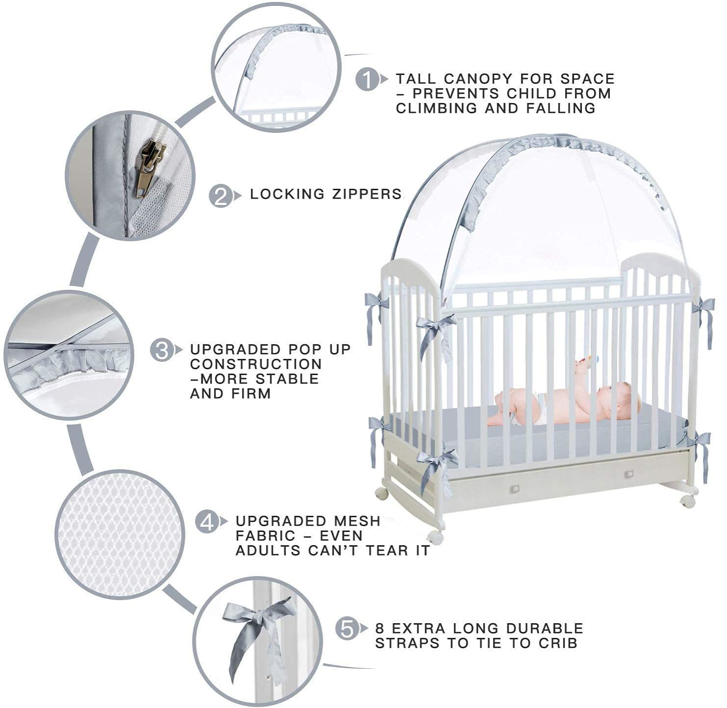 L RUNNZER Baby Crib Tent, Pop up Nursery Net to Keep Baby from Climbing Out, Protect Your Baby from Falls and Bite Pack of 2