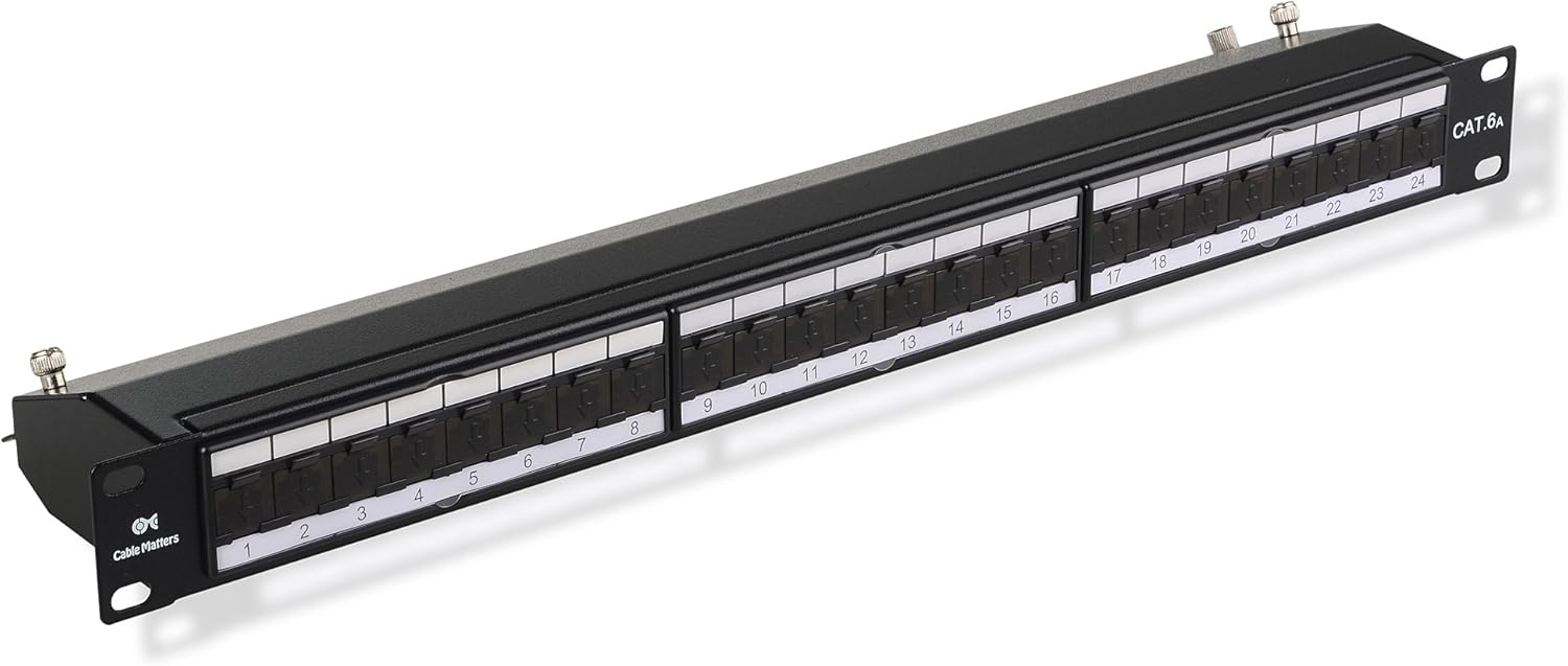 Cable Matters Rackmount or Wall Mount 24-Port Shielded RJ45 Patch Panel with Jack Shutter