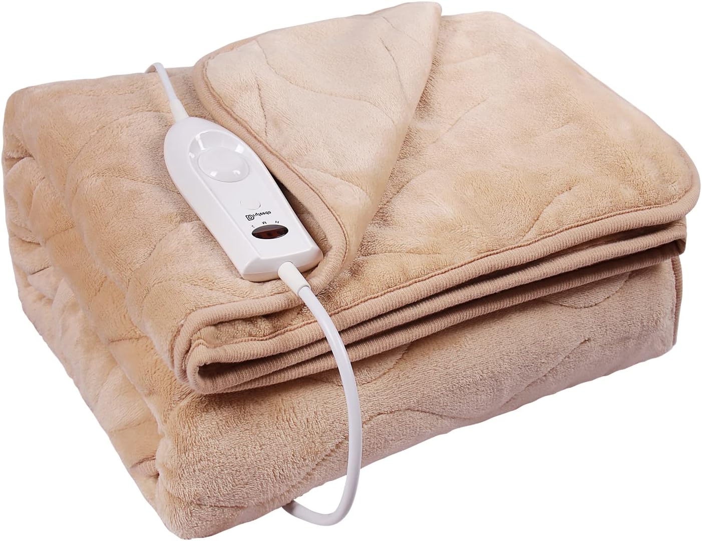 DRYFEEDO Heated Blanket Throw 50''x60'' Reversible Electric Blanket with 3 Heating Levels & 2 Hours Auto-Off, Double-Sided Flannel Low-Voltage Safe Rapid Heating Blanket, Machine Washable