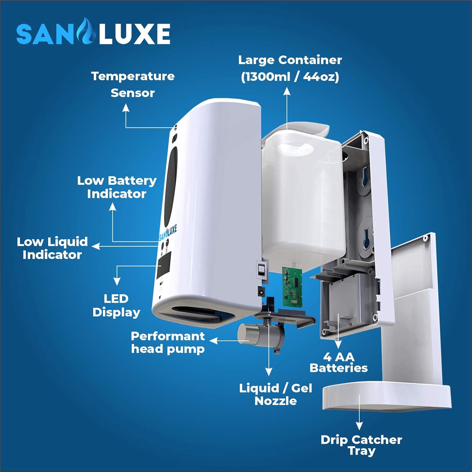 Automatic Hand Sanitizer Dispenser with Stand and Temperature Control - High Capacity (1300ml/44oz), Touchless, Freestanding Hand Sanitizer Dispenser Stand for Commercial Use - Works with Gel, Liquid