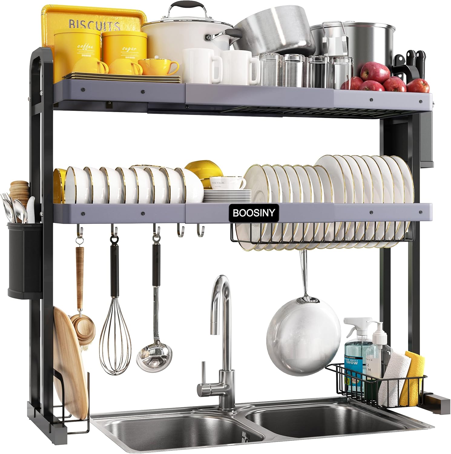 3 Tier Over Sink Dish Drying Rack, Boosiny Adjustable (25.6