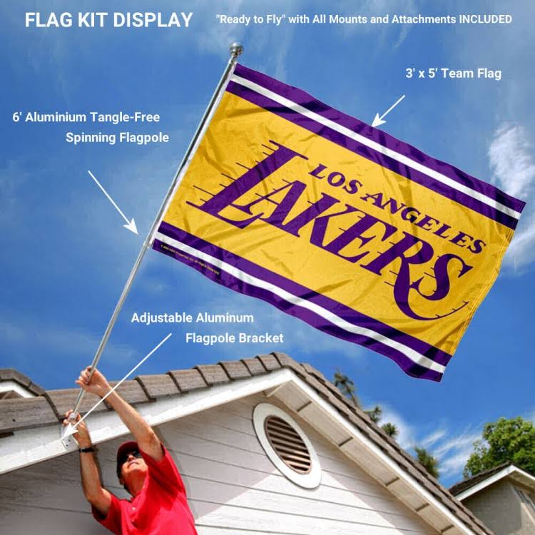 Los Angeles Lakers Wordmark Flag Pole and Mount Bracket Set