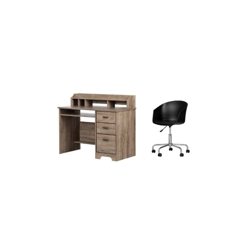 South Shore Versa Weathered Oak Desk and 1 Flam Black Swivel Chair Set