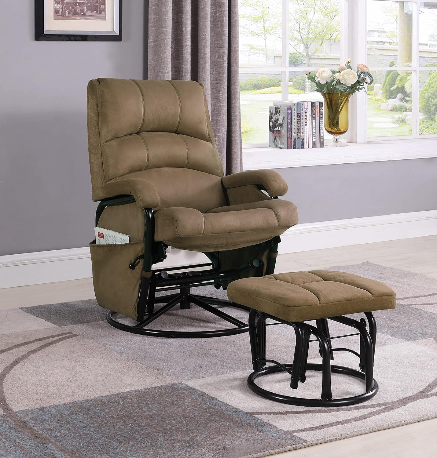 COASTER CO-650005 Glider Recliner with Matching Ottoman, 31.25