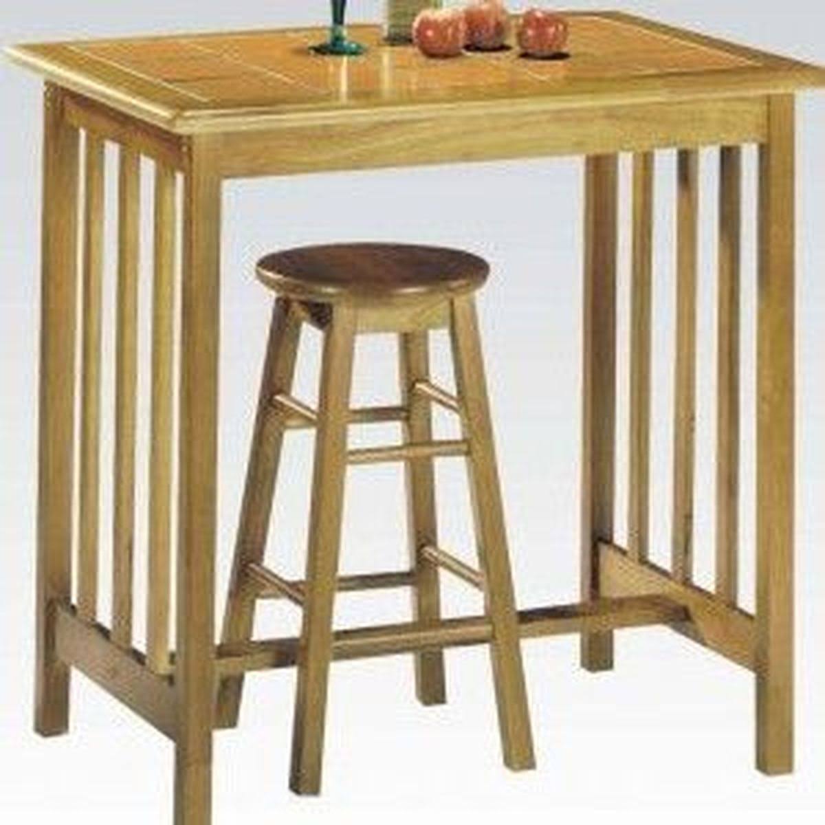 Acme Furniture 02140OT Metro Oak u0026 Terracotta Tile Top 3-Piece Breakfast Set