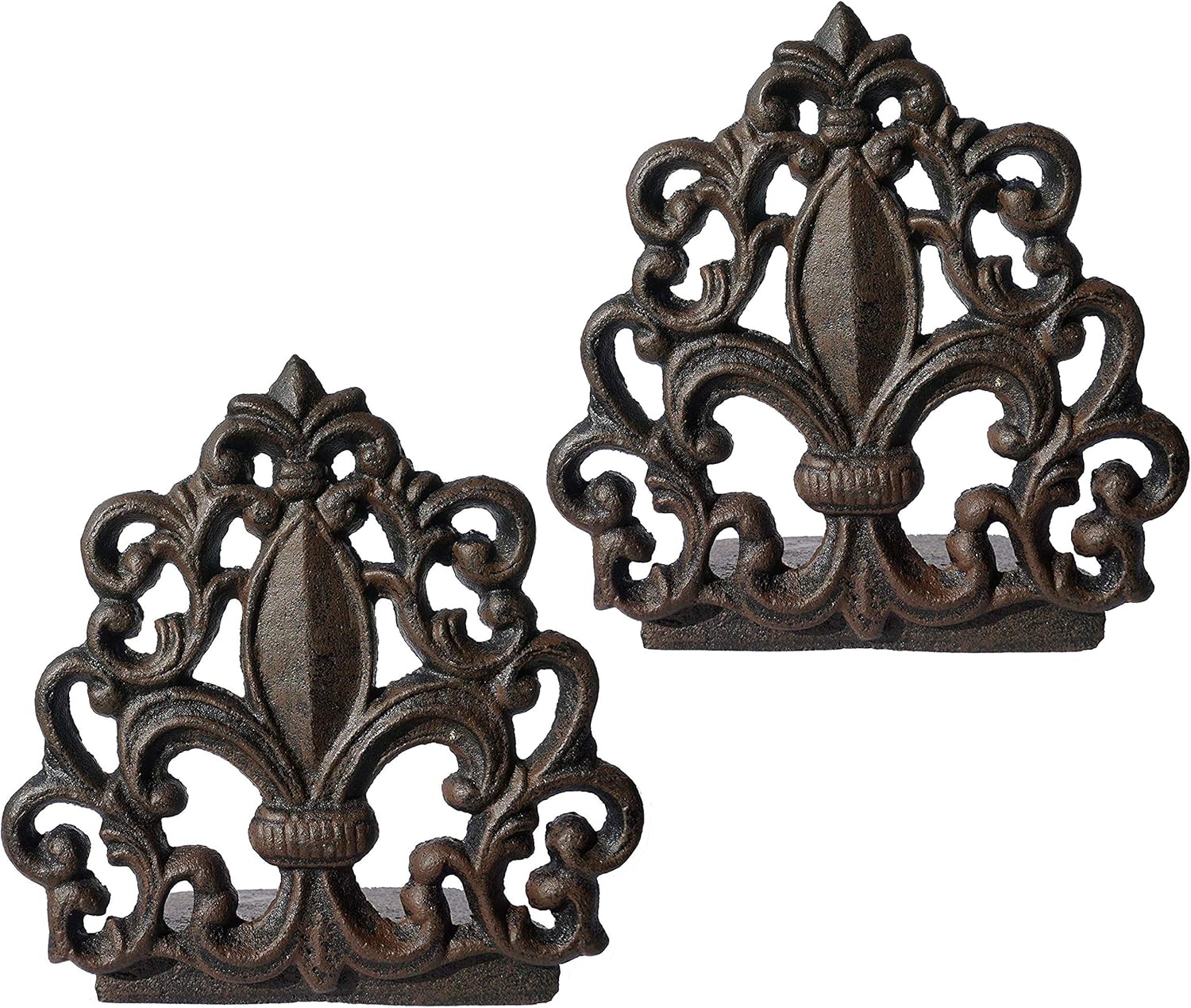 LuLu Decor, Cast Iron Fleur De Lis Door Stop, Door Stopper in Antique Black Finish, Beautiful and Useful Product, Simply Insert Flat Base Underneath Your Door Space, Works Great (2 Piece)