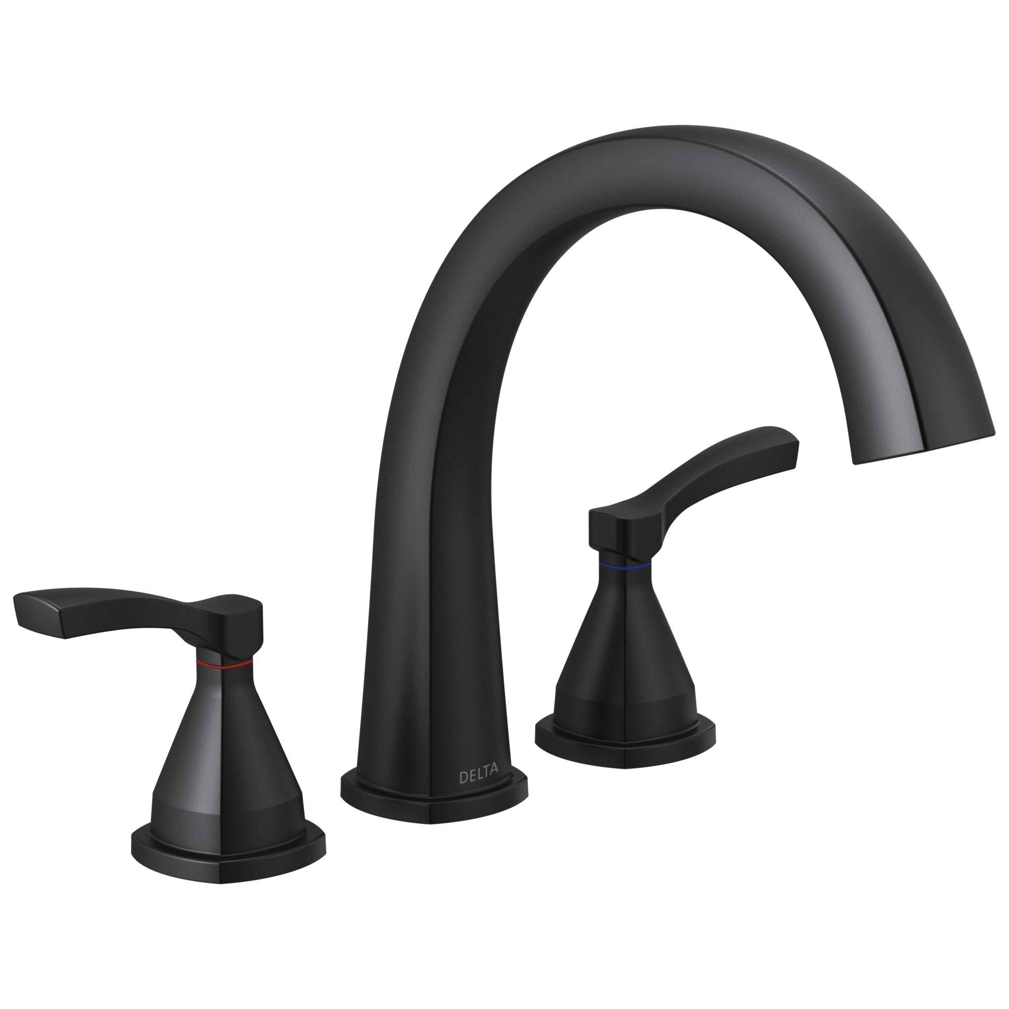 Delta Stryke 10 3/4x22 Double Lever Handle Deck Mounted Roman Tub Faucet in Matte Black, SKU: T2777-BL