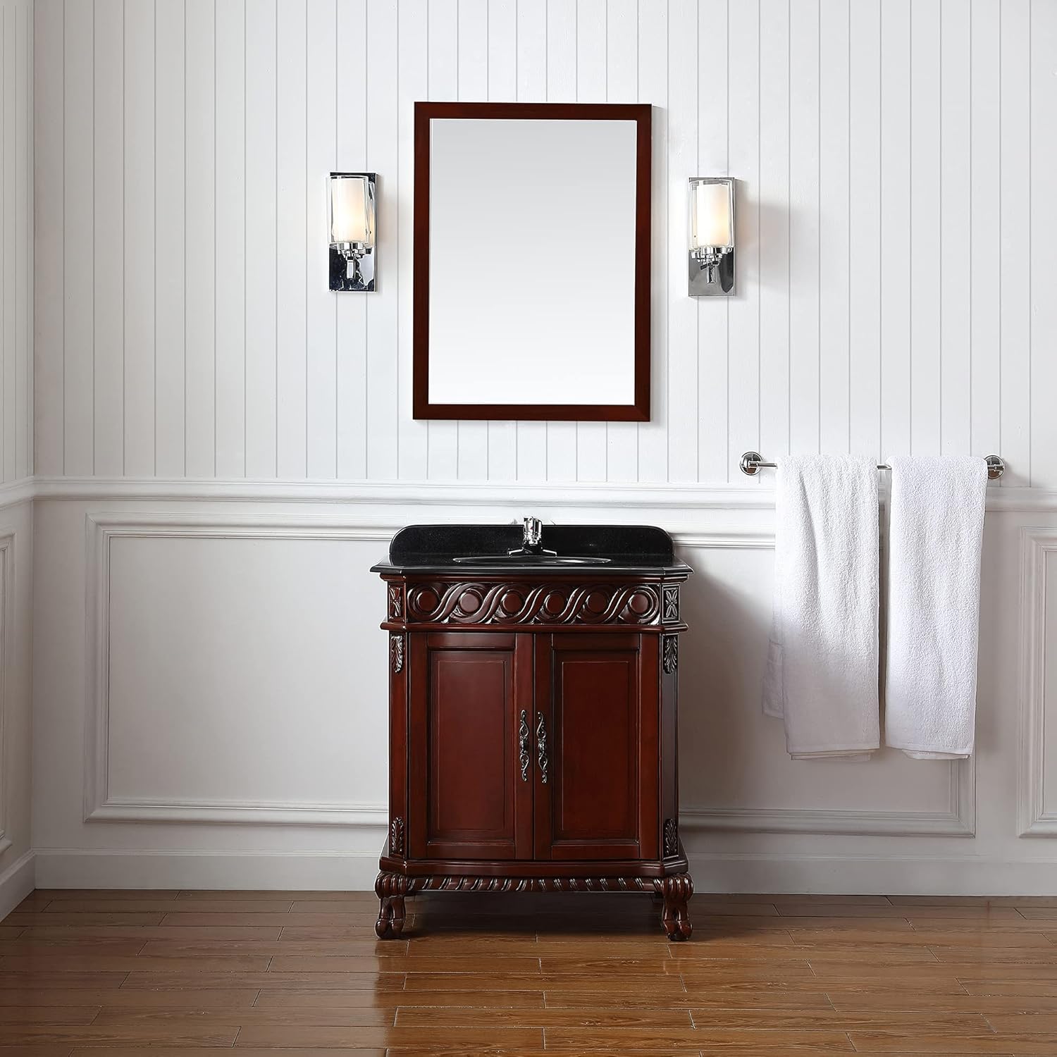 Ove Decors Trent 30-in Dark Cherry Single Sink Bathroom Vanity with, Black Granite Top