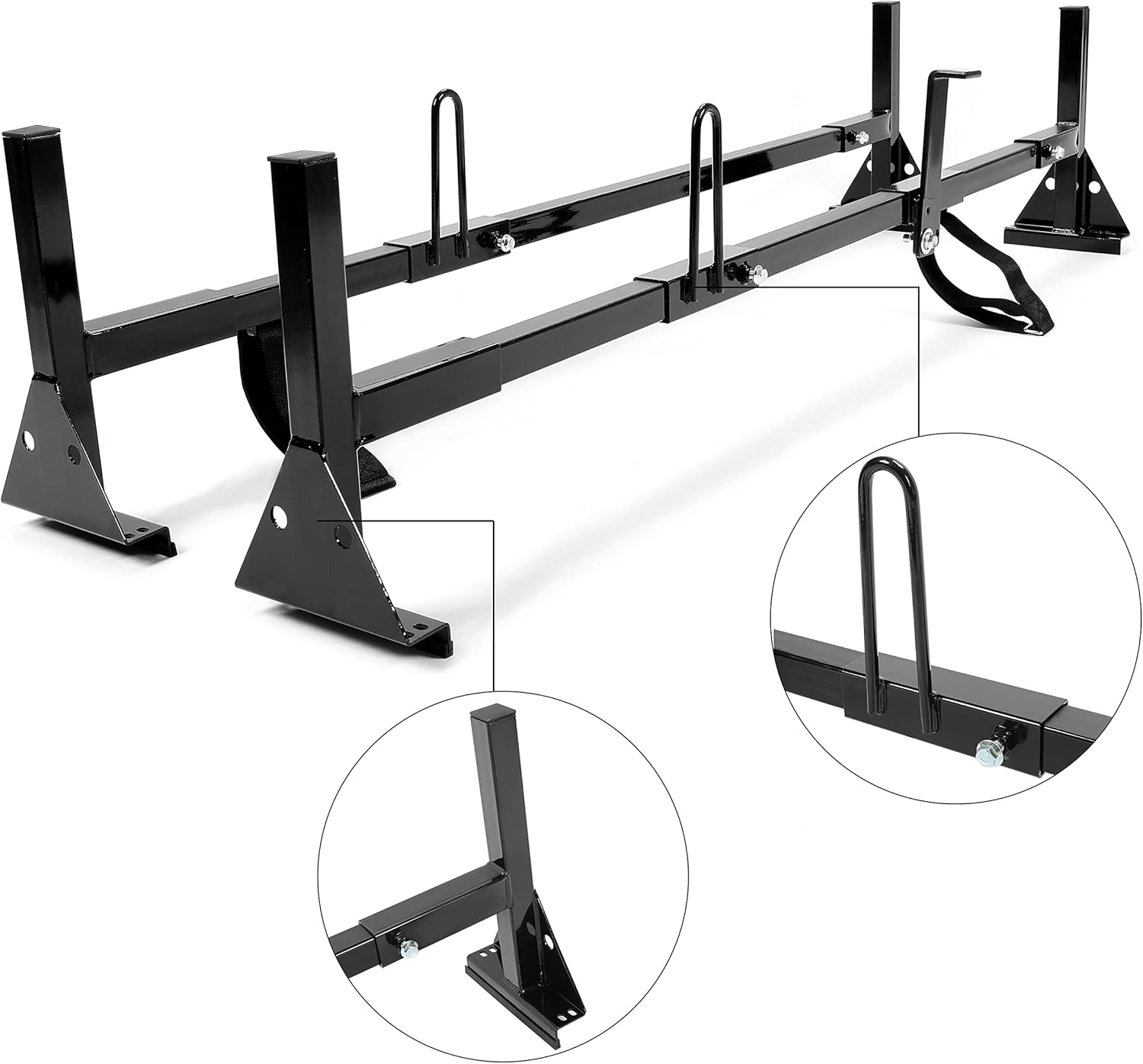 HECASA Universal 2 Bars Van Roof Mount Full Size Steel Ladder Rack Fit for Chevy Express Ford GMC Savana