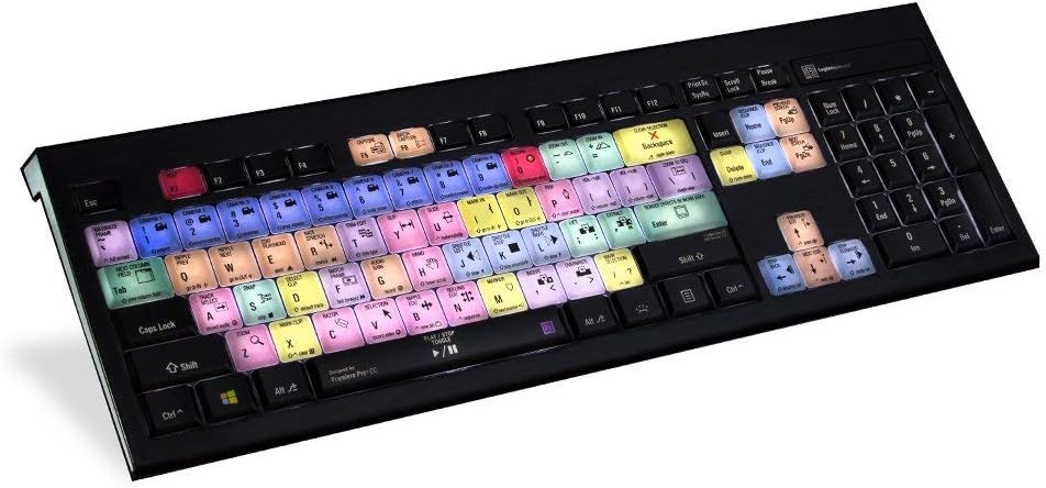 Logickeyboard Adobe Premiere Pro CC PC Backlit Astra American English USB Wired Keyboard for Windows- Shortcut Keyboard for Adobe Premier Pro CC (Renewed)