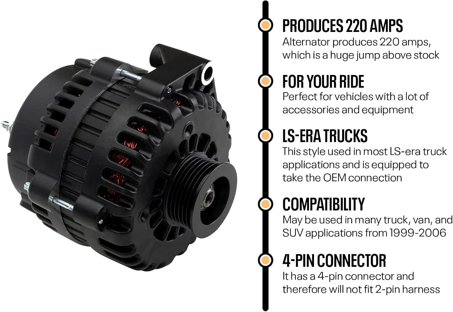 Speedway Motors GM AD244 Style High Output 220 Amp All Black Alternator