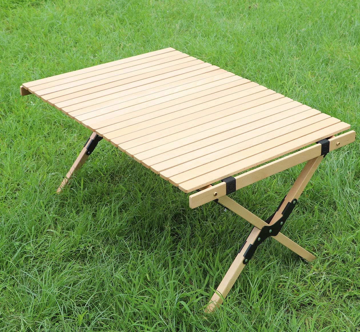 Benewin Folding Wood Table- Portable Outdoor Indoor All-Purpose Foldable Picnic Table, Cake Roll Wooden Table in a Bag for Picnic, Camping, Travel, Beach, Tailgating, Patio, Garden BBQ