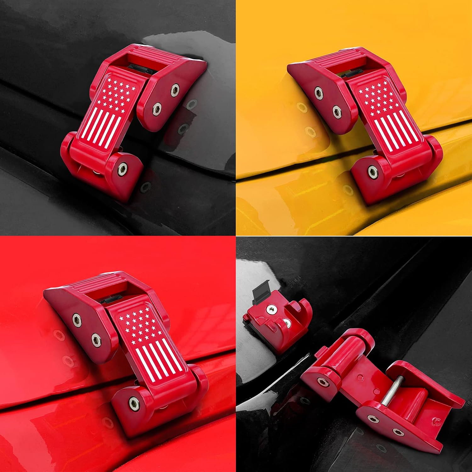 Aluminum Hood Latch Kit for 2007-2018 Jeep Wrangler JK JKU and 2018-2020 Jeep Wrangler JL JLU, Jeep Gladiator JT, Jeep Wrangler Accessory Jeep Wrangler Hood Latch Flag Red 1 Pair