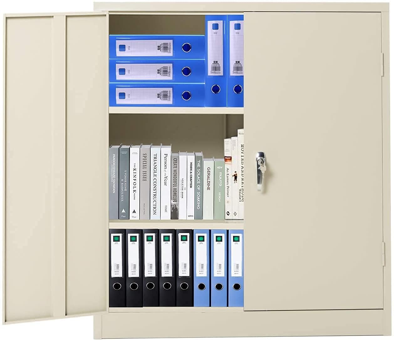 Black Tall Metal Storage Cabinet, Pataku Locking Steel Storage Cabinets with 2 Doors and 4 Shelves, Lockable Metal Utility Storage Cabinet for Office, Garage, Home, Warehouse, Basement