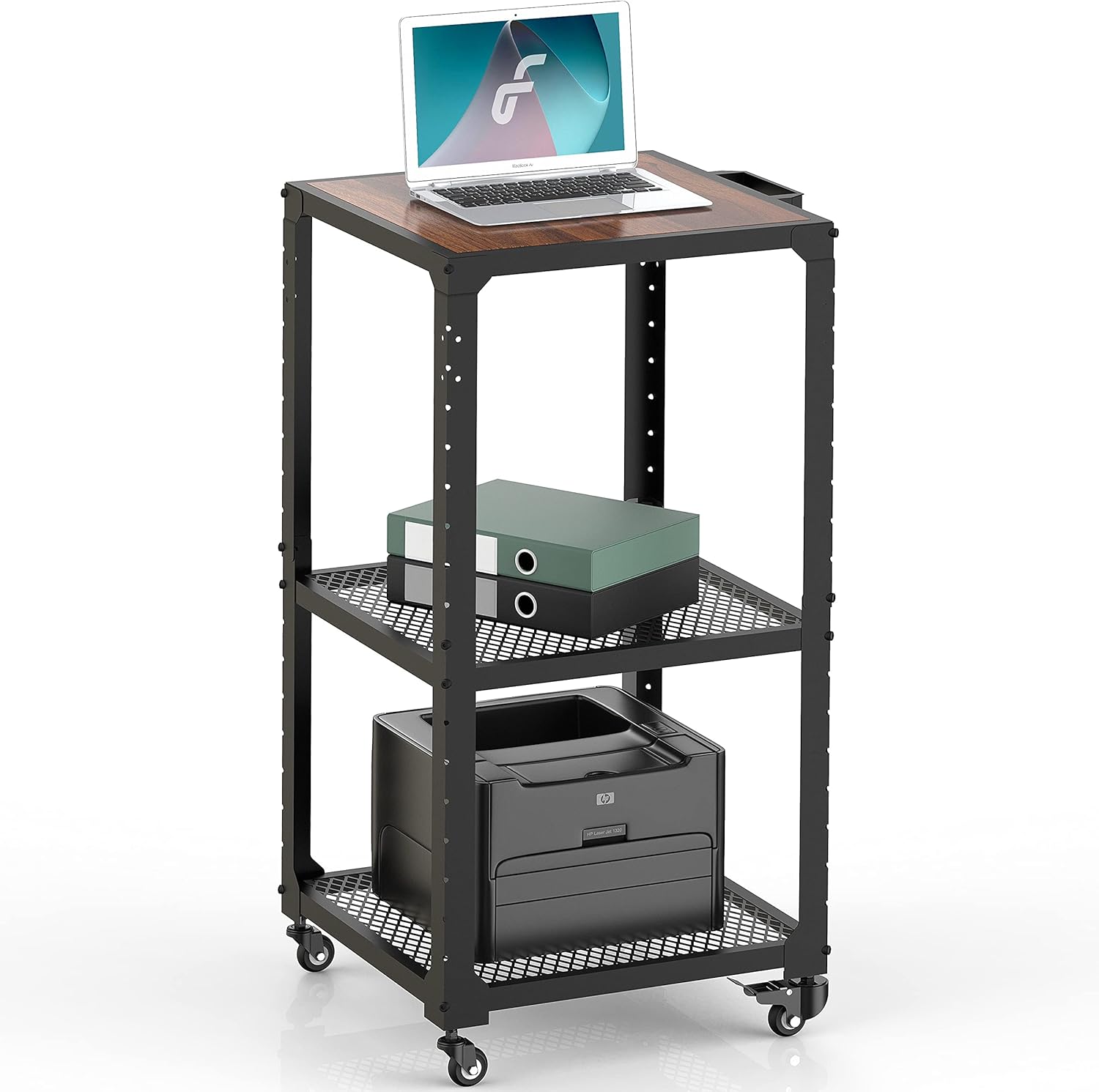 Fenge AV Presentation Cart Stand, Printers-Metal Construction Rolling Storage Cart with Adjustable Shelves for Office Home, AC520005WG