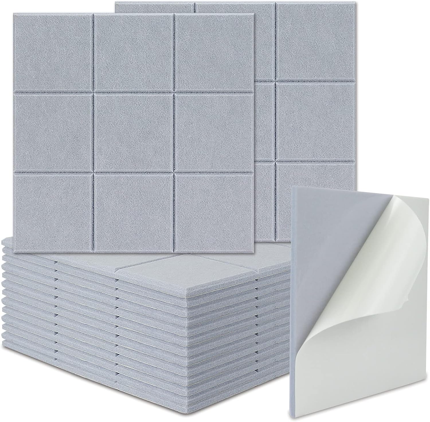 BXI Sound Absorber - 16 Pack Self-adhesive 12 X 12 X 0.4 Inches Acoustic Absorption Panels, Tackable Sound Absorbing Panels for Wall and Ceiling Acoustic Treatment (White) Pack of 2