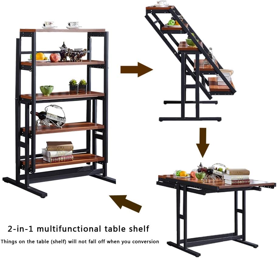 ORGANIZEDLIFE ORGANIZED AND TIDY Convertible Shelf Desk,Swing Dining Table Shelves,Wooden and Metal Display Bookcase Rack,Multiple Uses Modern Home Office Desk