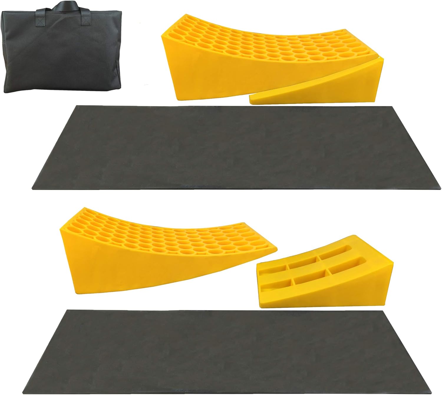 Heavy Duty RV Leveling Blocks Wheel Chocks Leveler, Rubber Non Slip Base Without Rope for Travel Trailers, Car, Camper, Truck 2 Pack Yellow Pack of 2