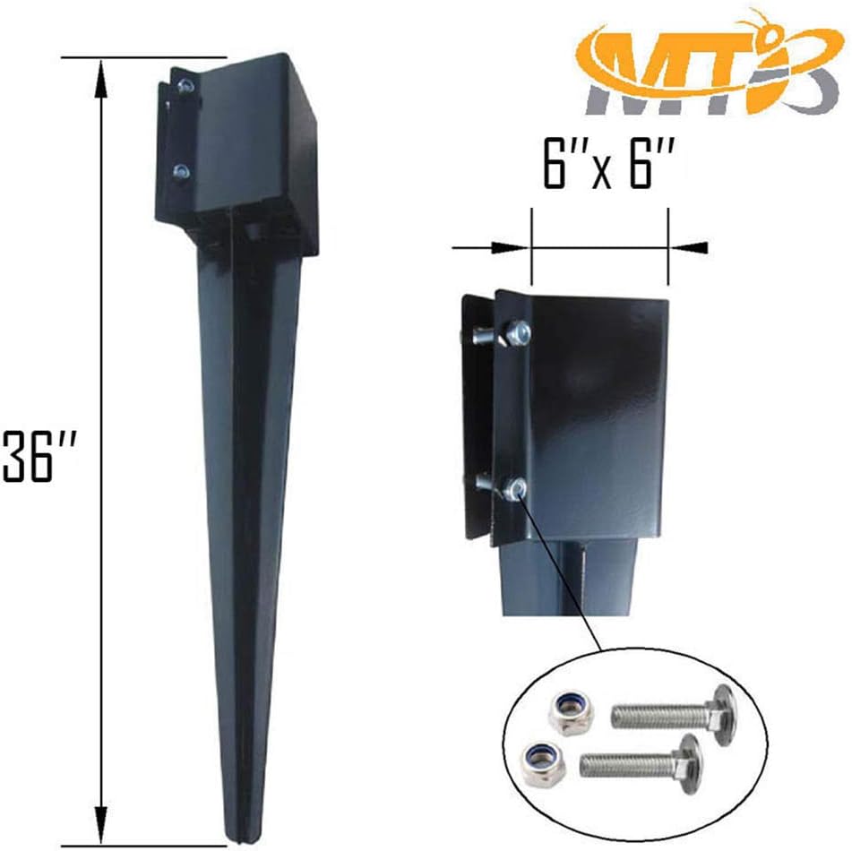 MTB Fence Post Anchor Ground Spike Metal Black Powder Coated 36 x 6 x 6 Inches Outer Diameter (Inner Diameter 5.5 x5.5 Inches), Pack of 4
