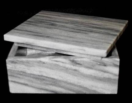 Decorative Gray Marble Box, Grey Stone Box with Lid - Rectangular, 5 Inch Pack of 2
