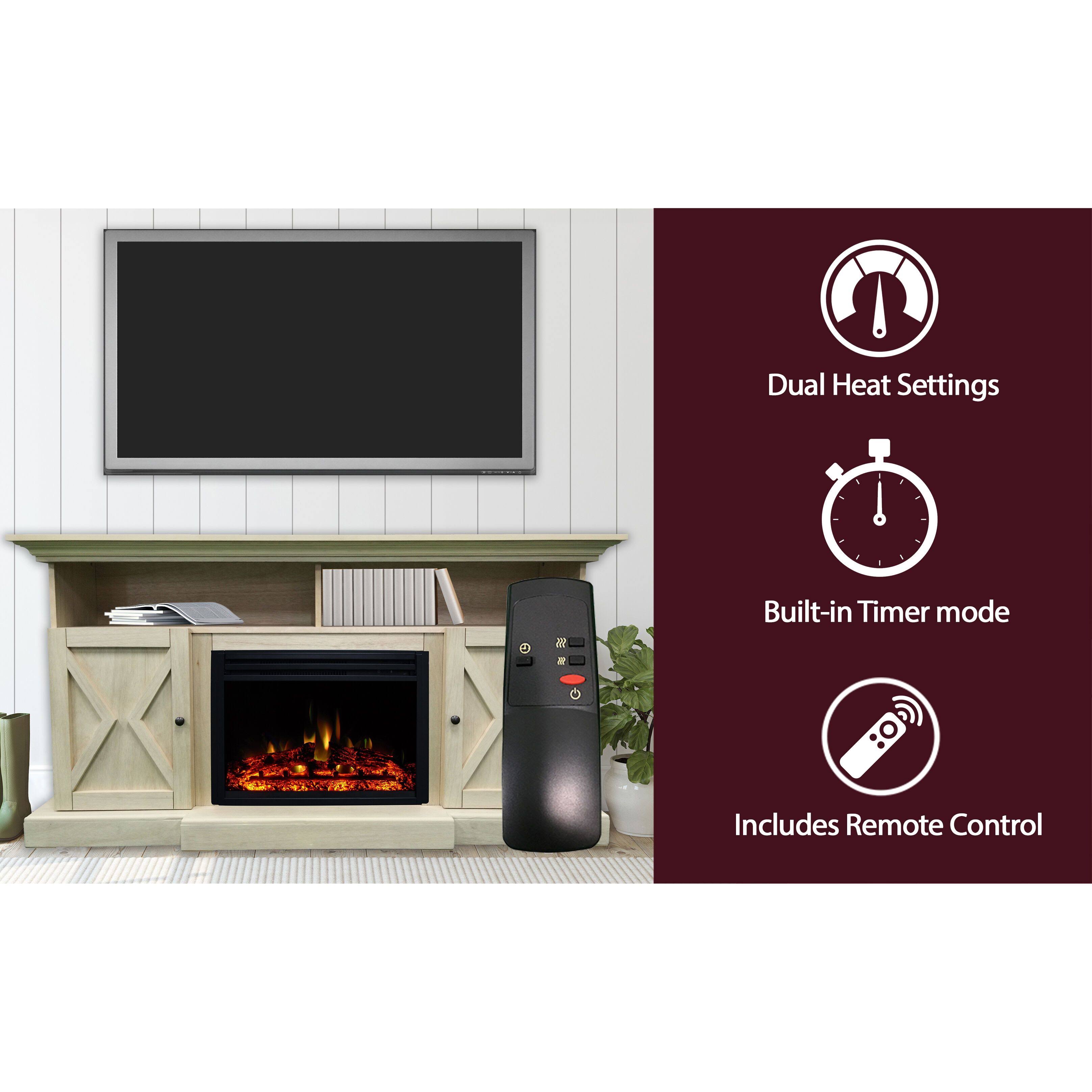 Cambridge 62-in. Summit Farmhouse Style Electric Fireplace Mantel with Deep Log Insert, Sandstone