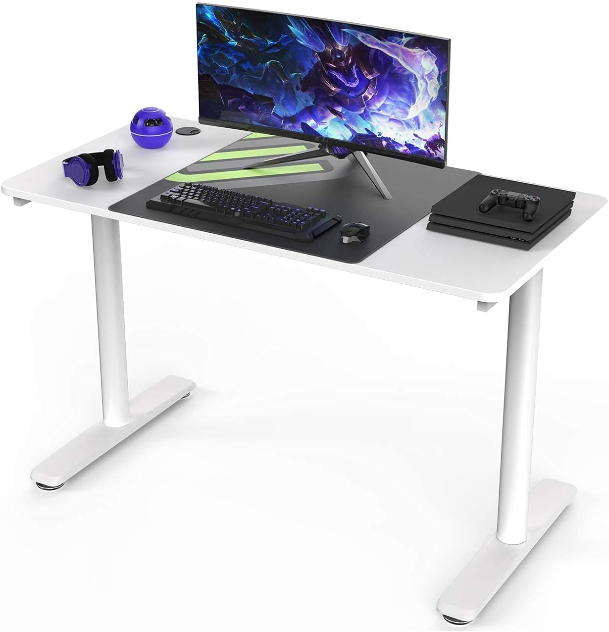 It's_Organized 47 inch Computer Desk,Wide Space PC Computer Table Workstation with Mouse Pad,Modern Study Writing Table for Home Office Gaming/Working,Sturdy I-Shaped Leg,White