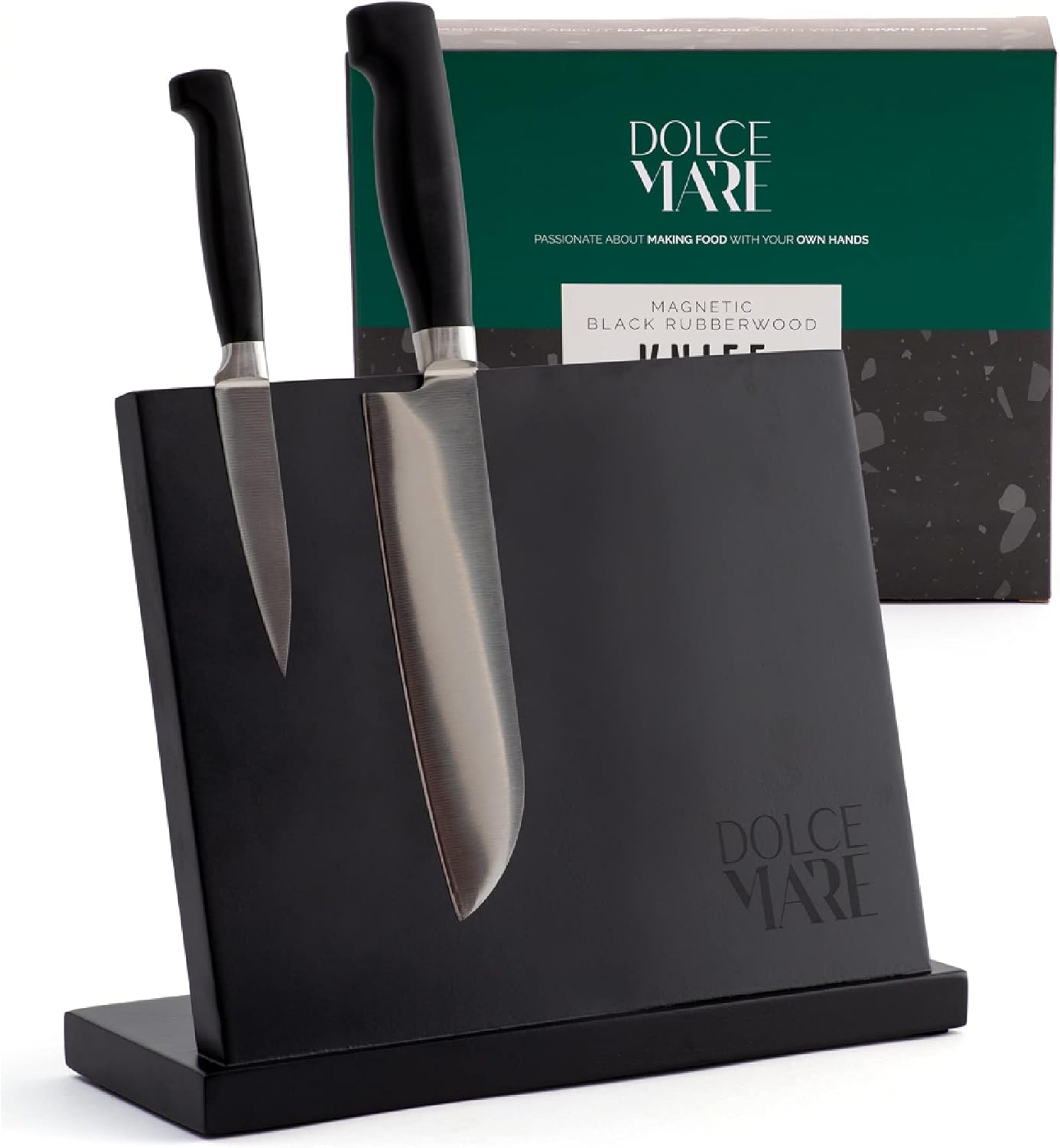 Dolce Mare magnetic knife block with extra strong magnet - XL knife board for your kitchen knives or cutlery - Black rubberwood knife block without knives - Design knife board
