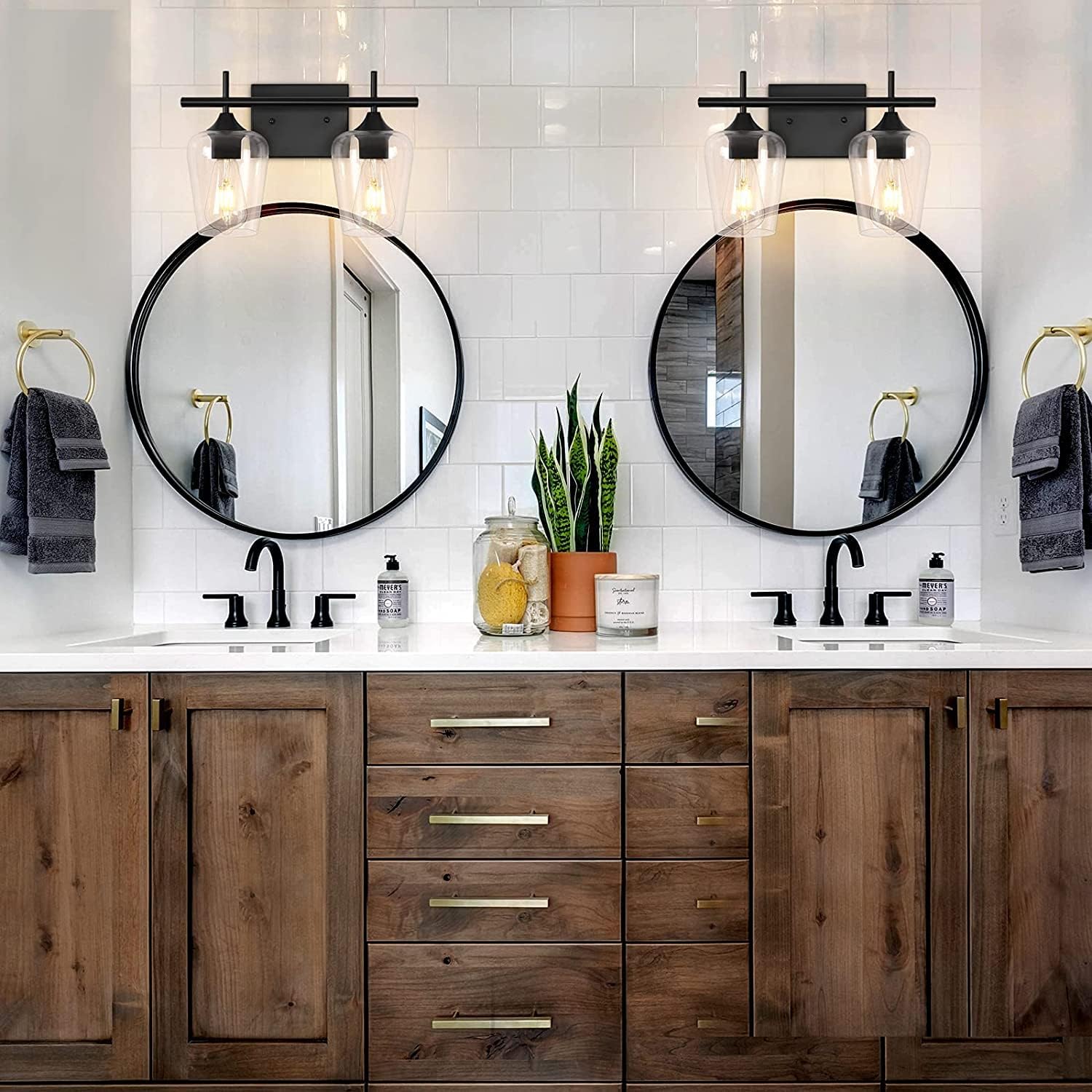 2-Light Black Bathroom Light Fixture Over Mirror, Modern Bathroom Vanity Light Fixture, Industial Indoor Wall Sconces for Bathroom Living Room Bedroom Hallway (15.15 inch)