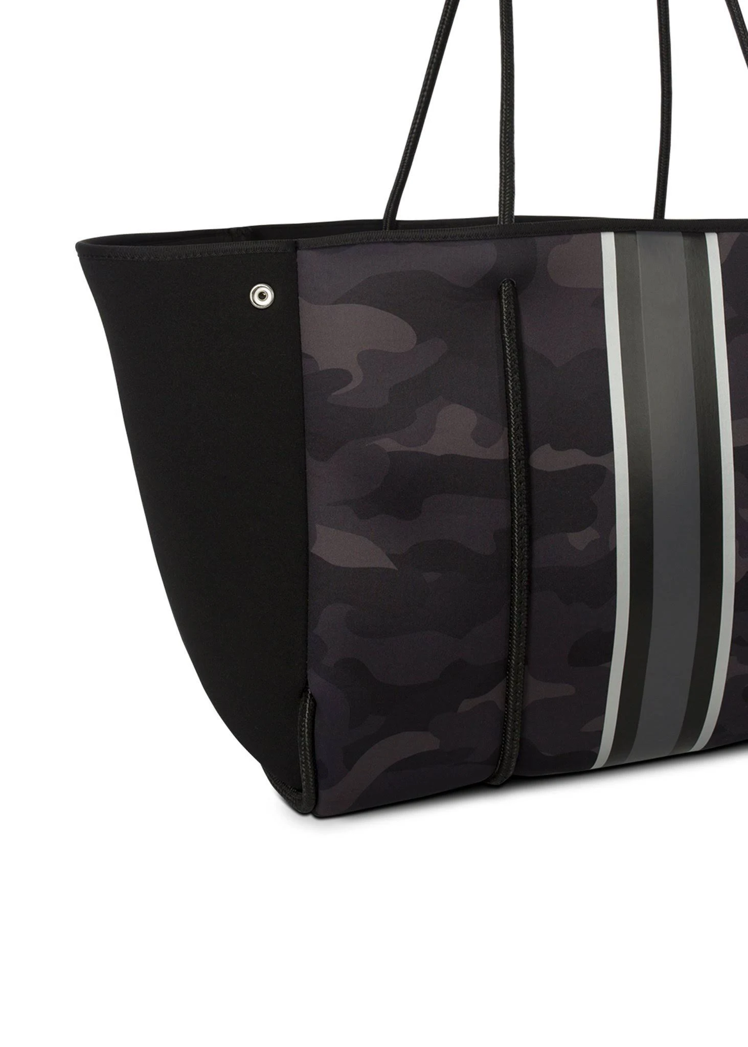 Haute Shore Greyson Elite Tote Purse Black Camo / Silver/Gray Stripe Bag