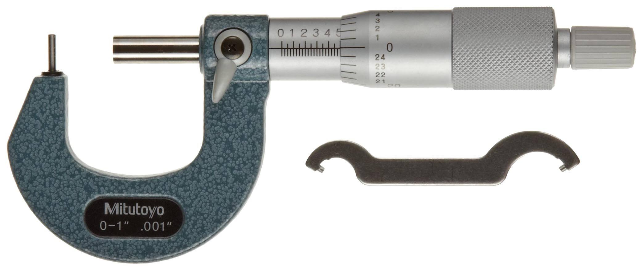 Mitutoyo 115-305 Tube Micrometer, Cylindrical Anvil, Ratchet Stop, 0-1x22 Range, 0.001x22 Graduation, +/-0.00015x22 Accuracy, 2m